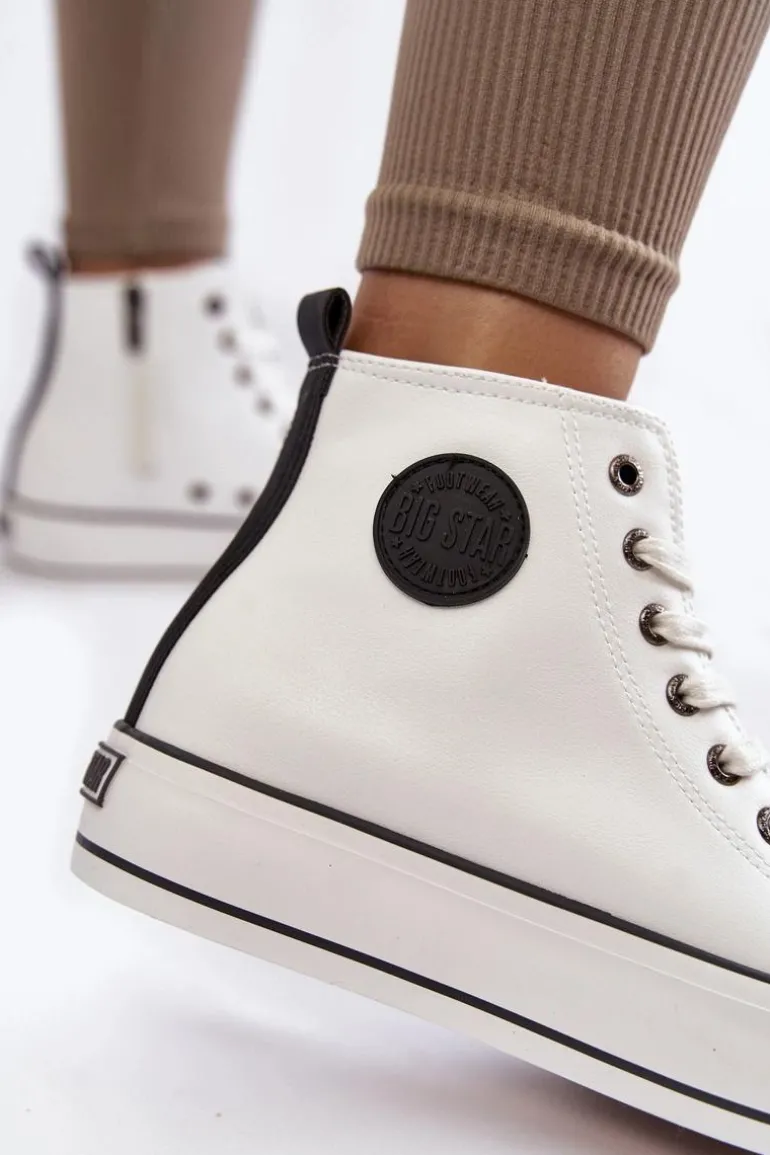 Damskie Wysokie Ocieplane Trampki Big Star KK274170 Białe