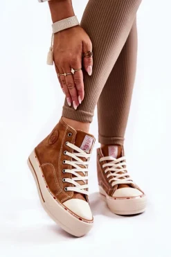 Damskie Wysokie Ocieplane Trampki Cross Jeans KK2R4043C Camel