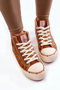 Damskie Wysokie Ocieplane Trampki Cross Jeans KK2R4043C Camel