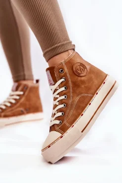 Damskie Wysokie Ocieplane Trampki Cross Jeans KK2R4043C Camel