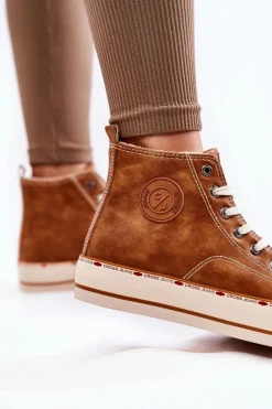 Damskie Wysokie Ocieplane Trampki Cross Jeans KK2R4043C Camel