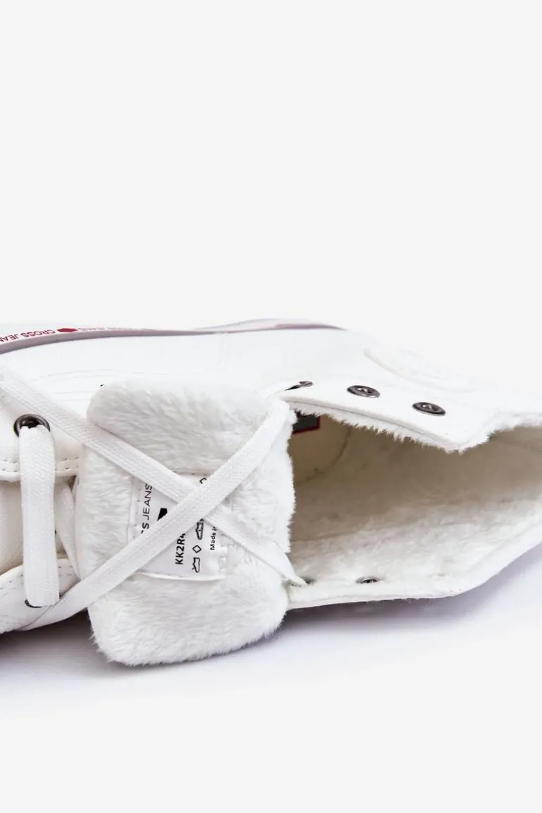Damskie Wysokie Ocieplane Trampki Cross Jeans KK2R4044C Białe