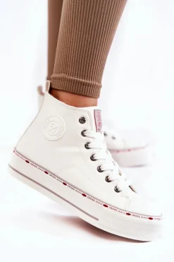 Damskie Wysokie Ocieplane Trampki Cross Jeans KK2R4044C Białe