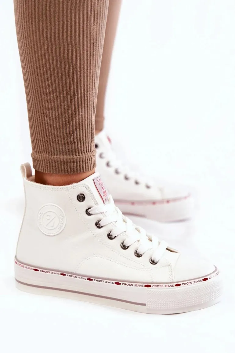 Damskie Wysokie Ocieplane Trampki Cross Jeans KK2R4044C Białe