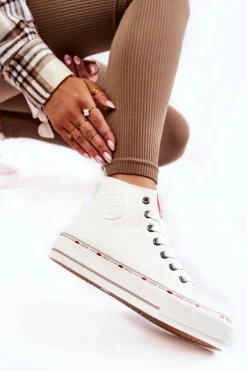 Damskie Wysokie Ocieplane Trampki Cross Jeans KK2R4044C Białe