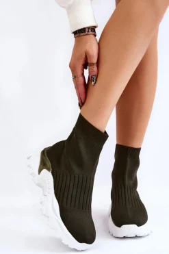 Damskie Wysokie Skarpetkowe Buty Sportowe Zielone Jovie