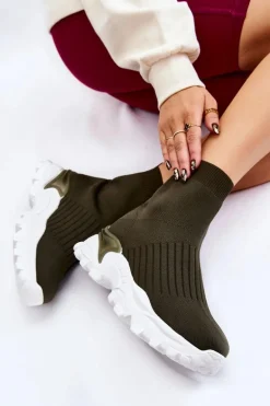 Damskie Wysokie Skarpetkowe Buty Sportowe Zielone Jovie