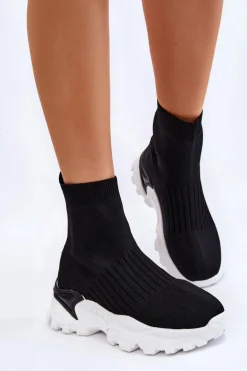 Damskie Wysokie Skarpetkowe Buty Sportowe Czarne Jovie