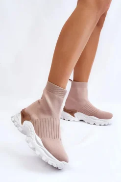 Damskie Wysokie Skarpetkowe Buty Sportowe Beżowe Jovie