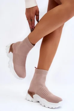 Damskie Wysokie Skarpetkowe Buty Sportowe Beżowe Jovie
