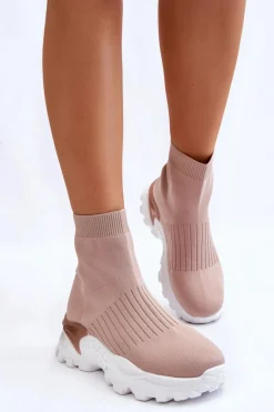 Damskie Wysokie Skarpetkowe Buty Sportowe Beżowe Jovie