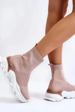 Damskie Wysokie Skarpetkowe Buty Sportowe Beżowe Jovie