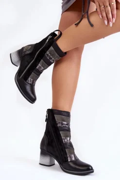 Damskie Wysokie Skórzane Botki Maciejka 05647-01 Czarne