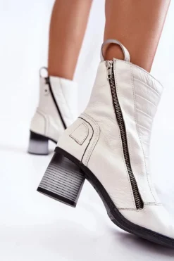 Damskie Wysokie Skórzane Botki Maciejka 05647-11 Białe