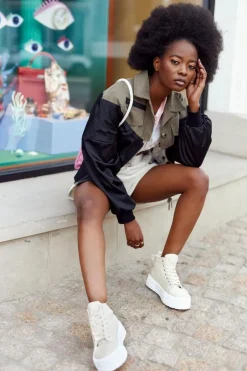 Damskie Wysokie Tenisówki Na Platformie Beżowe Manhattan