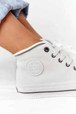 Damskie Wysokie Trampki Big Star HH274149 Białe