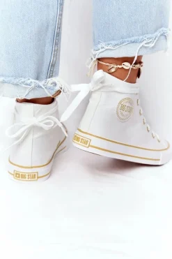 Damskie Wysokie Trampki Big Star HH274450 Białe