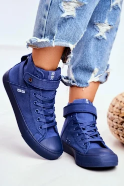 Damskie Wysokie Trampki Big Star FF274584 Niebieskie