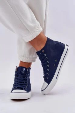 Damskie Wysokie Trampki Big Star DD274333 Granatowe