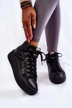 Damskie Wysokie Trampki Cross Jeans KK2R4029C Czarne