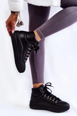 Damskie Wysokie Trampki Cross Jeans KK2R4029C Czarne