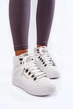 Damskie Wysokie Trampki Cross Jeans KK2R4028C Białe