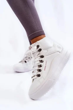 Damskie Wysokie Trampki Cross Jeans KK2R4028C Białe