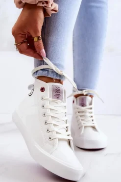 Damskie Wysokie Trampki Cross Jeans JJ2R4056C Białe