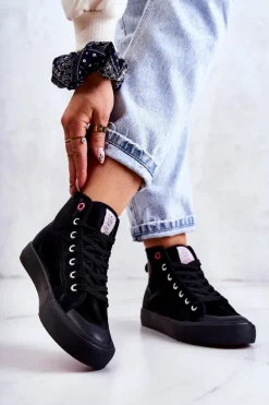 Damskie Wysokie Trampki Cross Jeans JJ2R4055C Czarne