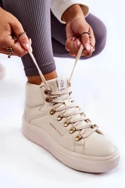 Damskie Wysokie Trampki Cross Jeans KK2R4027C Beżowe