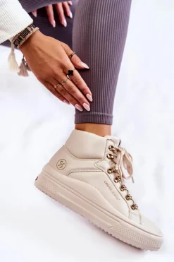 Damskie Wysokie Trampki Cross Jeans KK2R4027C Beżowe