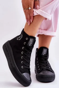 Damskie Wysokie Trampki Materiałowe Big Star LL274A182 Czarne