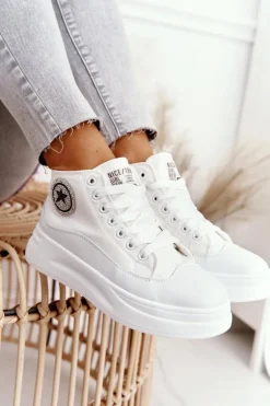 Damskie Wysokie Trampki Na Platformie Białe Nice Girl