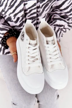 Damskie Wysokie Trampki Na Platformie Białe Nice Girl