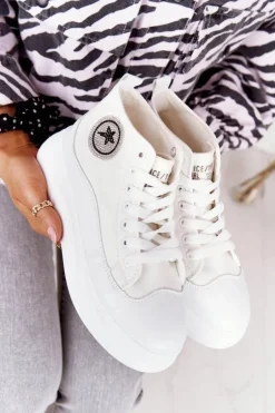 Damskie Wysokie Trampki Na Platformie Białe Nice Girl