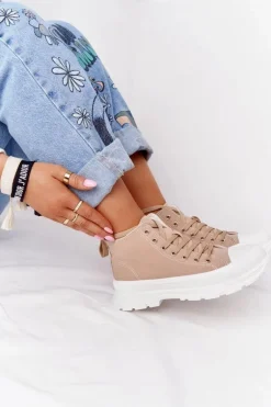 Damskie Wysokie Trampki Na Dużej Podeszwie Jasny Brąz Trissy