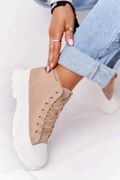 Damskie Wysokie Trampki Na Dużej Podeszwie Jasny Brąz Trissy