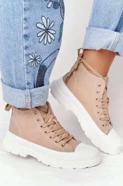 Damskie Wysokie Trampki Na Dużej Podeszwie Jasny Brąz Trissy