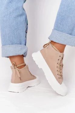 Damskie Wysokie Trampki Na Dużej Podeszwie Jasny Brąz Trissy