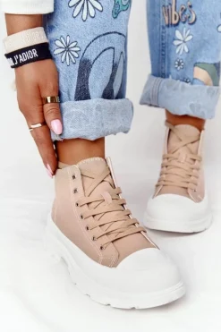 Damskie Wysokie Trampki Na Dużej Podeszwie Jasny Brąz Trissy