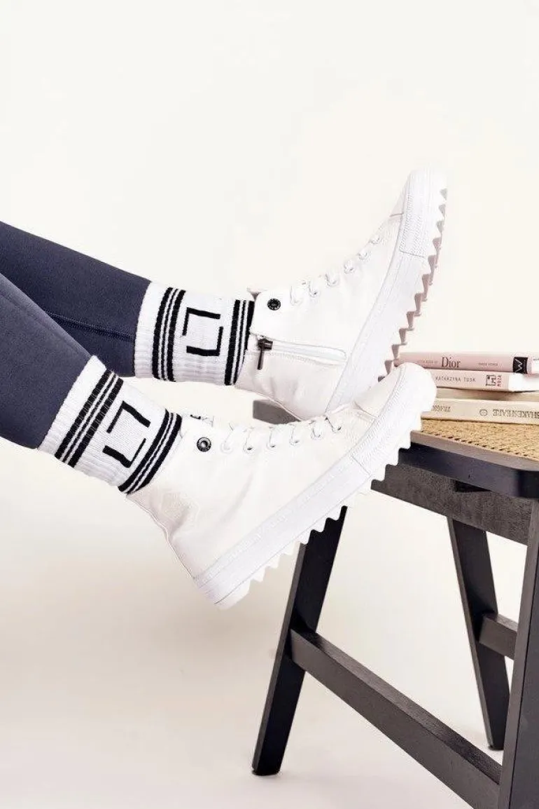 Damskie Wysokie Trampki Na Dużej Podeszwie BIG STAR FF274241 Białe