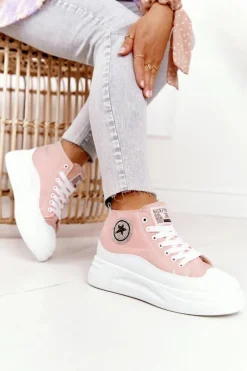 Damskie Wysokie Trampki Na Platformie Różowe Nice Girl