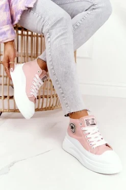 Damskie Wysokie Trampki Na Platformie Różowe Nice Girl