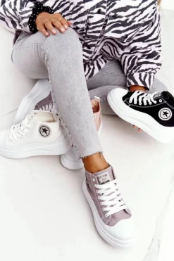 Damskie Wysokie Trampki Na Platformie Czarne Nice Girl