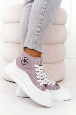 Damskie Wysokie Trampki Na Platformie Szare Nice Girl