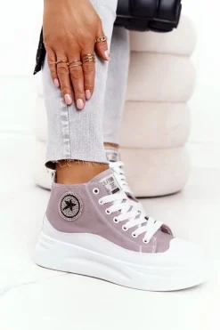 Damskie Wysokie Trampki Na Platformie Szare Nice Girl