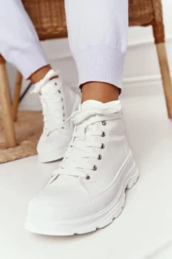 Damskie Wysokie Trampki Na Dużej Podeszwie Białe Trissy