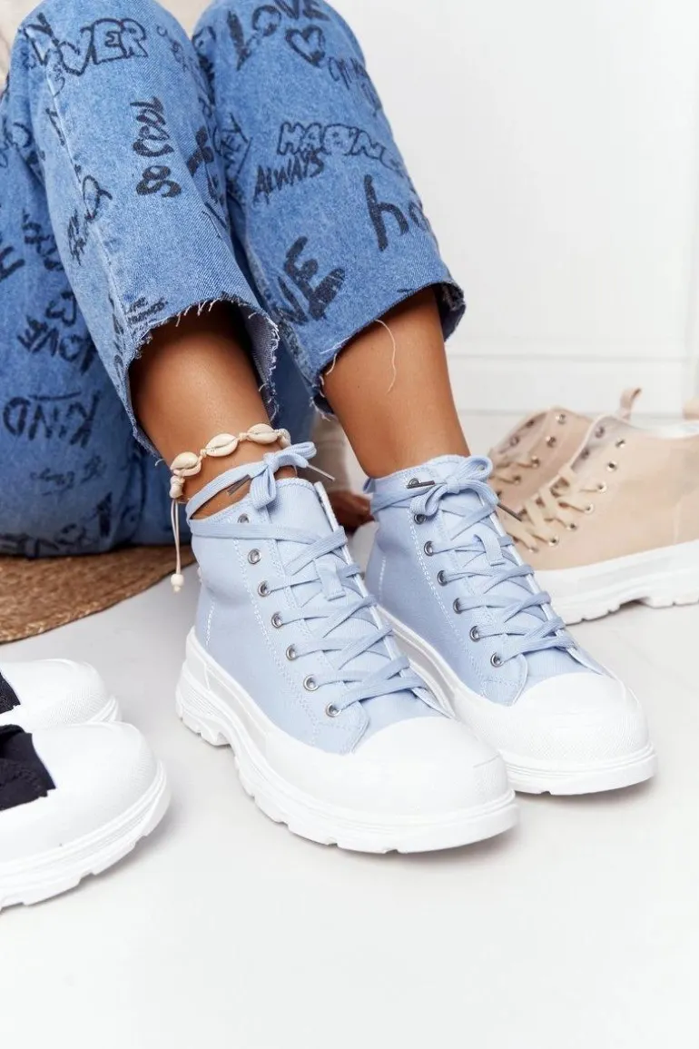 Damskie Wysokie Trampki Na Dużej Podeszwie Niebieskie Trissy