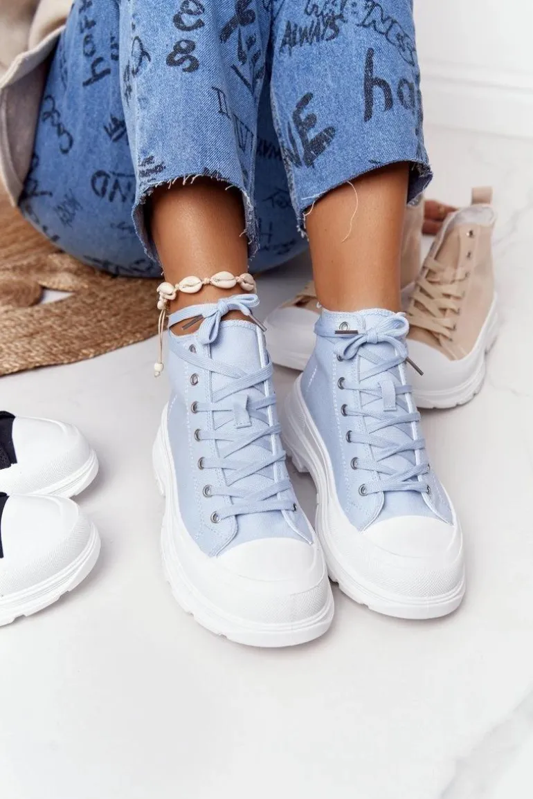 Damskie Wysokie Trampki Na Dużej Podeszwie Niebieskie Trissy