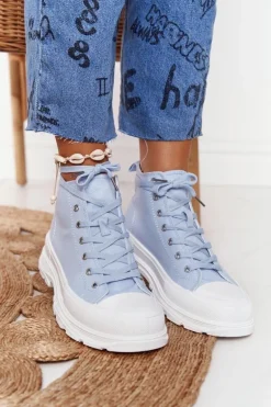 Damskie Wysokie Trampki Na Dużej Podeszwie Niebieskie Trissy